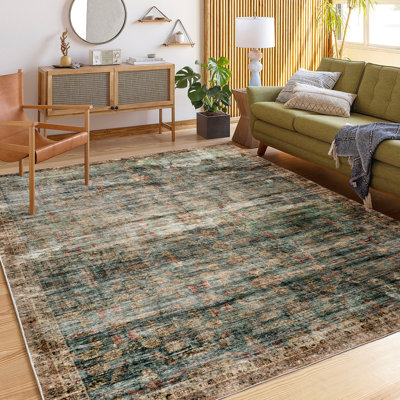 Machine Washable Vintage Area Rug with Non-Slip Back – Blue