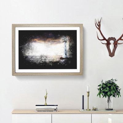 Lighthouse & Seascape Evening Glow Paint Splash - Picture Frame Graphic Art