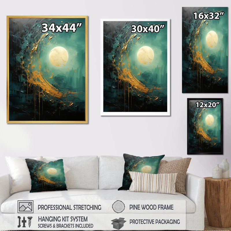 " Moon Emerald Eclipse Serenity ", Wrapped Canvas, 44" H x 34" W x 1.5" D