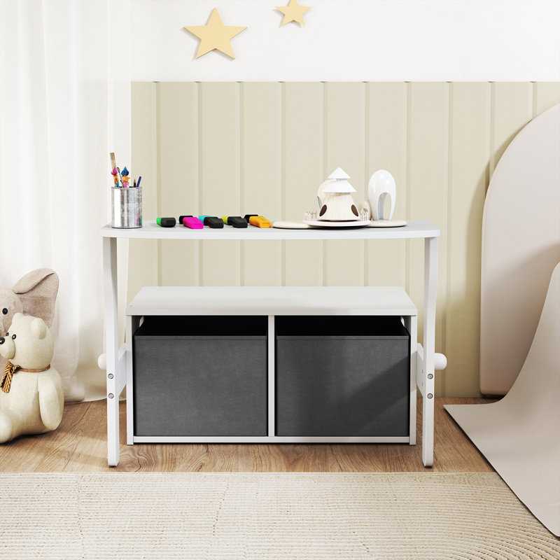 AIYAPLAY 3 in 1 Kids Storage Bench with 2 Removable Fabric Bins, White
