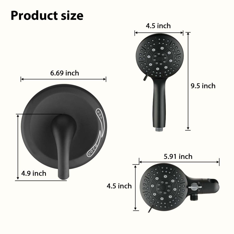 Complete Shower System with Rough in-Valve, Matte Black
