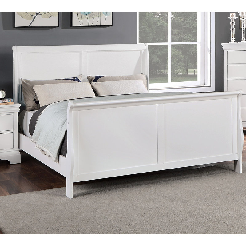 Lit double de style moderne avec tête de lit en contreplaqué blanc et repose-pieds avec structure solide, Lit double