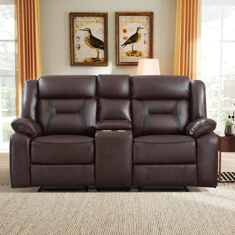 Causeuse inclinable manuelle à coussins multiples avec console Chelliah Fordwich, Marron foncé
