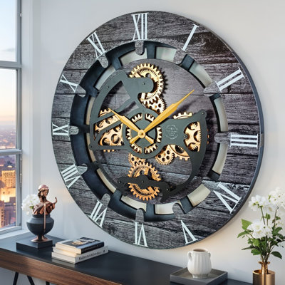 Horloge murale ronde surdimensionnée de 24 po pour le salon avec la collection Real Gear Gears Canada