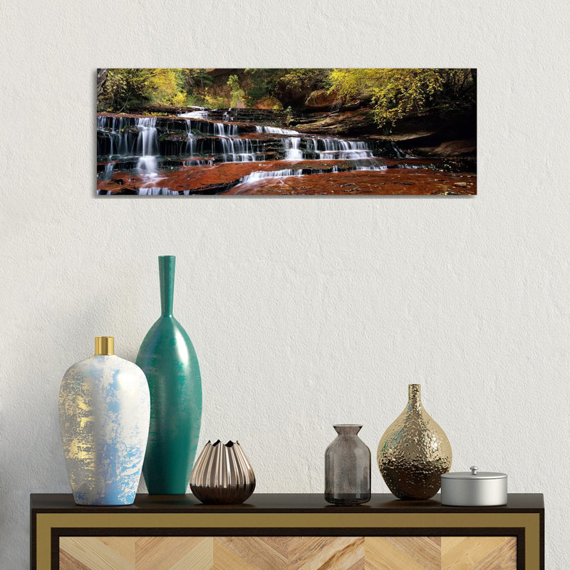 Waterfall In A Forest, North Creek, Zion National Park, Utah, USA - Wrapped Canvas Panoramic Print