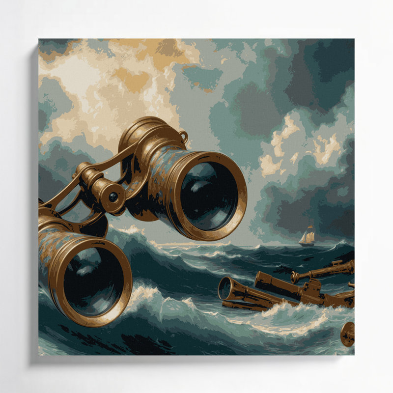 «Nautical Jumelles», art mural sur toile noire, H 8 po x l 8 po