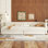 Lit plateforme double tapissier avec USB et 2 tiroirs, beige
