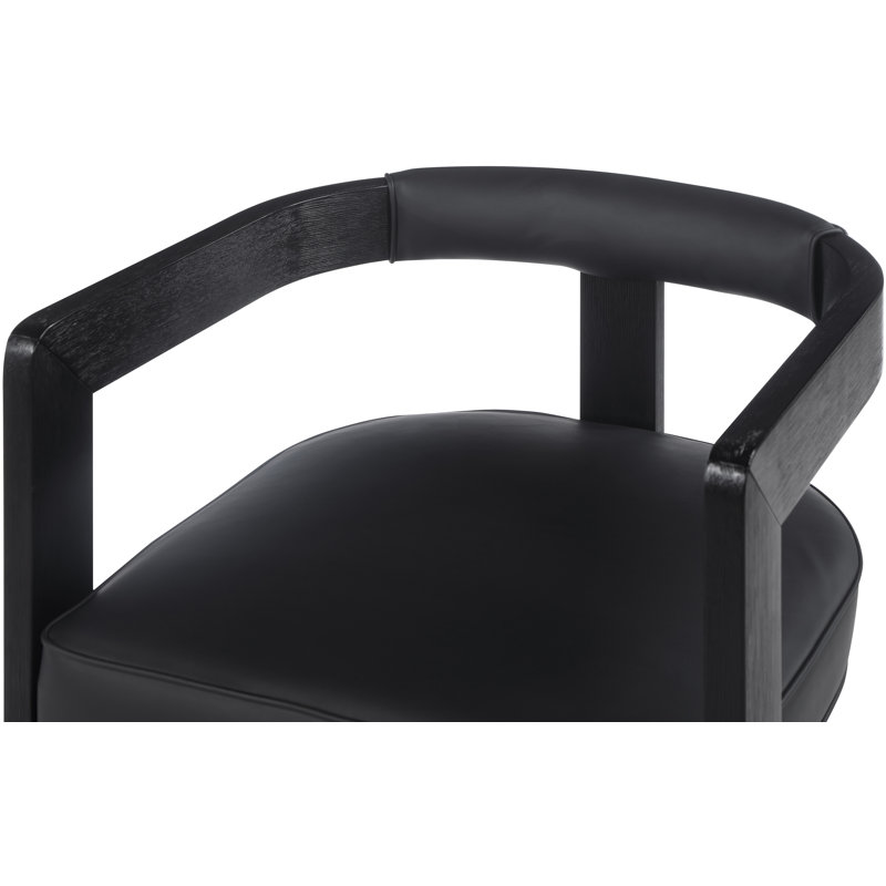 19.3'' H Upholstered Armchair, Black Vegan Leather, Black Wire Brush