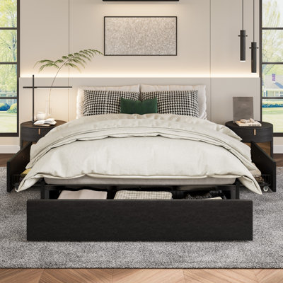 Natuna Vegan Leather Metal Platform Storage Bed