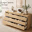 Commode 7 tiroirs pour la chambre à coucher, commode 55,12 po avec station de charge, commode longue en bois avec design cannelé et profil incurvé pour la chambre à coucher, le salon-1048106070