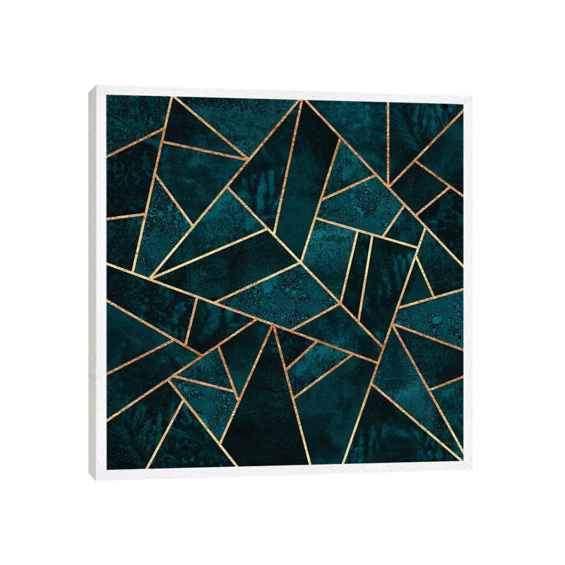 Deep Teal Stone by Elisabeth Fredriksson - Print on Canvas, 93.98 cm H x 93.98 cm W x 1.91 cm D, White Framed