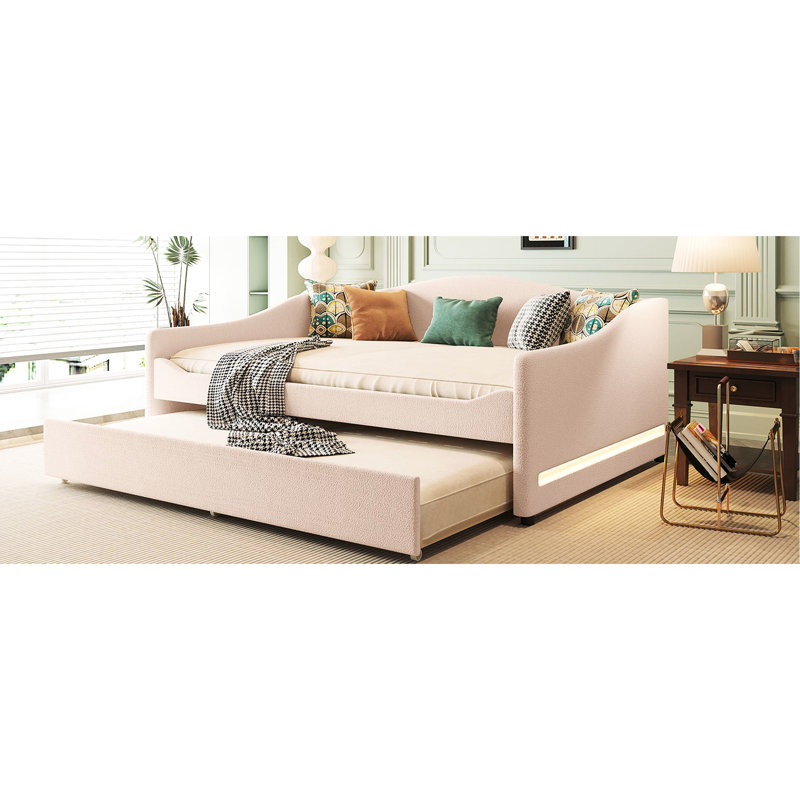 Beige Full Size Daybed With Trundle And Fleece Wireless, Beige, Full