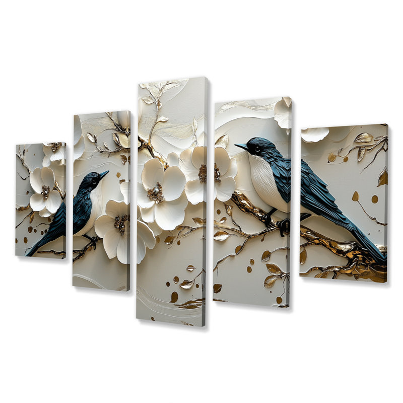 Birds Love Under A Gold White Orchid Tree Garden II - Cerisier en fleurs, ensemble d'art mural