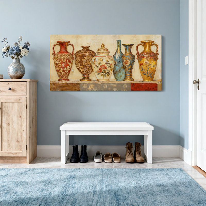 Mode, vases élégants, motifs floraux, design artistique rétro, couleurs décoratives, H 20 po x l 40 po