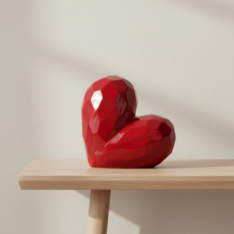 Millsap Ceramic Geometric Heart Sculpture, 11" H x 5" W x 11" D, Red