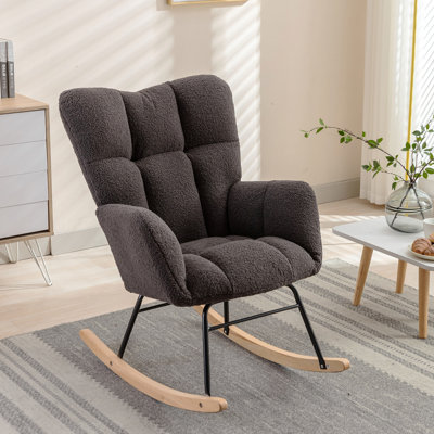Nursing Rocking Chair, Teddy Glider Chair for Nursery, Comfy Living Room Armchairs with High Backrest for Adults