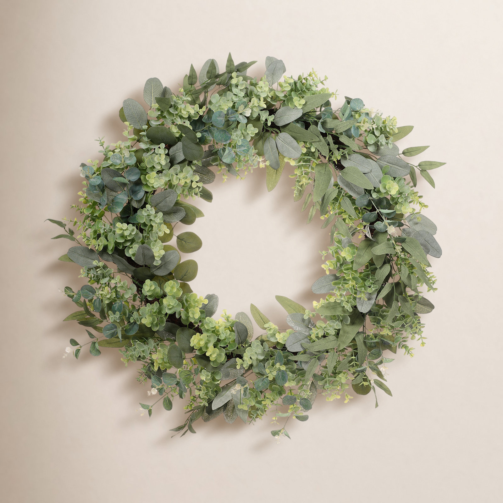 30" Artificial Eucalyptus Spring Wreath With Creeping Jenny Leaves, 5" W x 30" H x 5" D