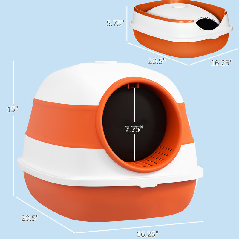 Bac à litière avec couvercle, pliable et pratique, facile à nettoyer, côtés hauts, grande entrée à deux entrées, orange, bac à chat pour absorber les odeurs, recouvert pour plier, pliable, pour chats