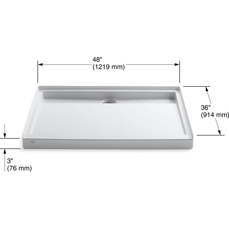 Groove 48" x 36" Single Threshold Rear Center Drain Shower Base, 48" W x 36" D, White
