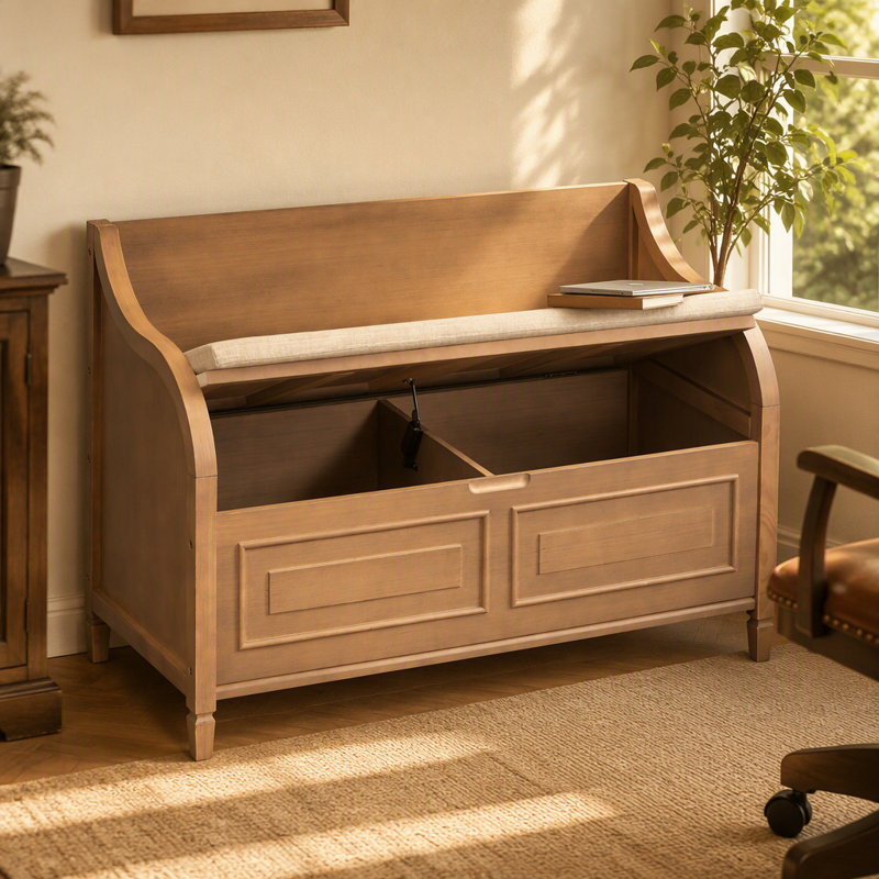 Banc de rangement rustique multifonctionnel, Beige, Beige, Bois naturel