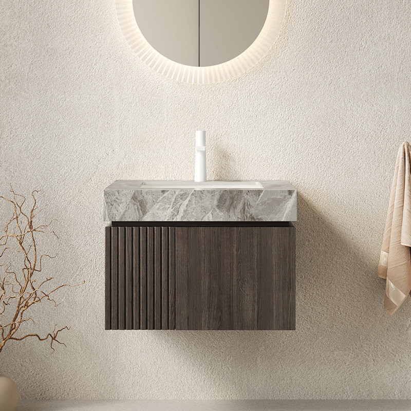 Meuble-lavabo 24 po à comptoir flottant espresso gris clair 1 trou, Espresso, Gris clair, Trou simple