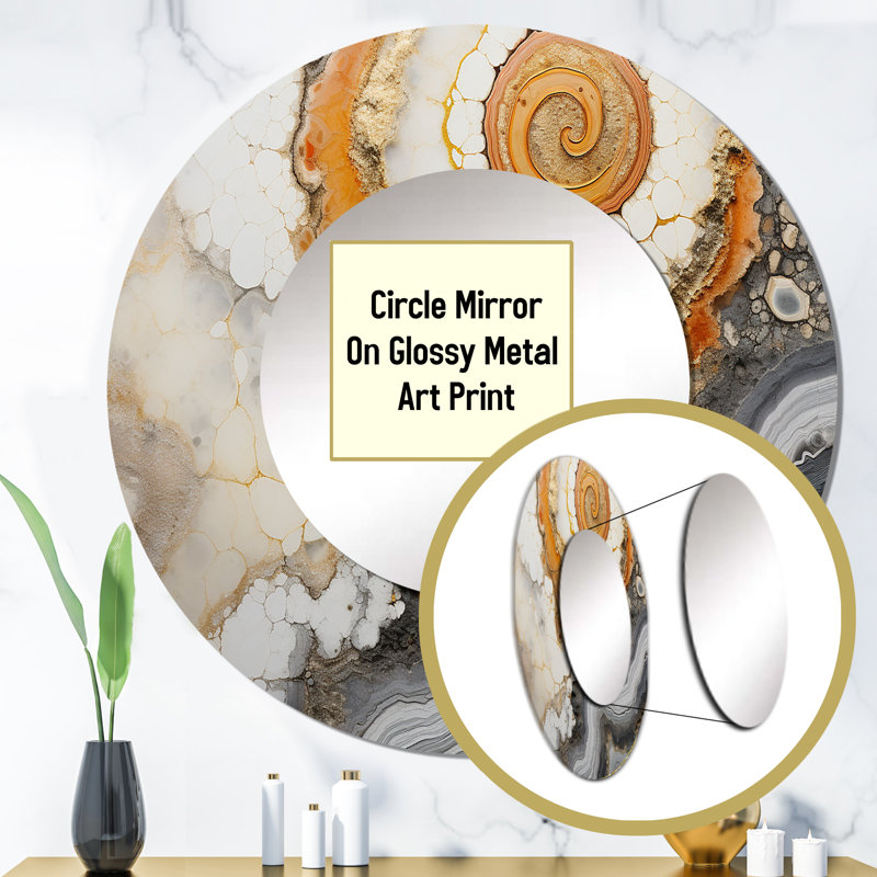 Beige et jaune pierre Geode Simplicity - miroir géode de pierre, miroir mural rond traditionnel, 36 po x 36 po