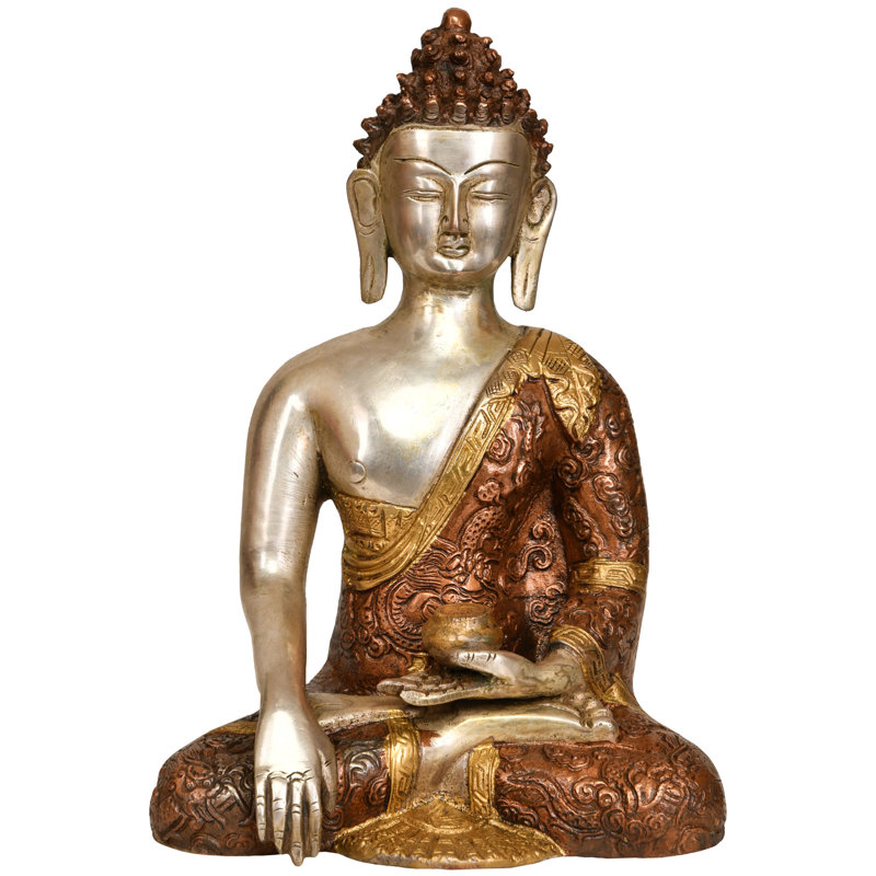 Sculpture en laiton de 7 po Shiva Abhaya Mudra, Argent
