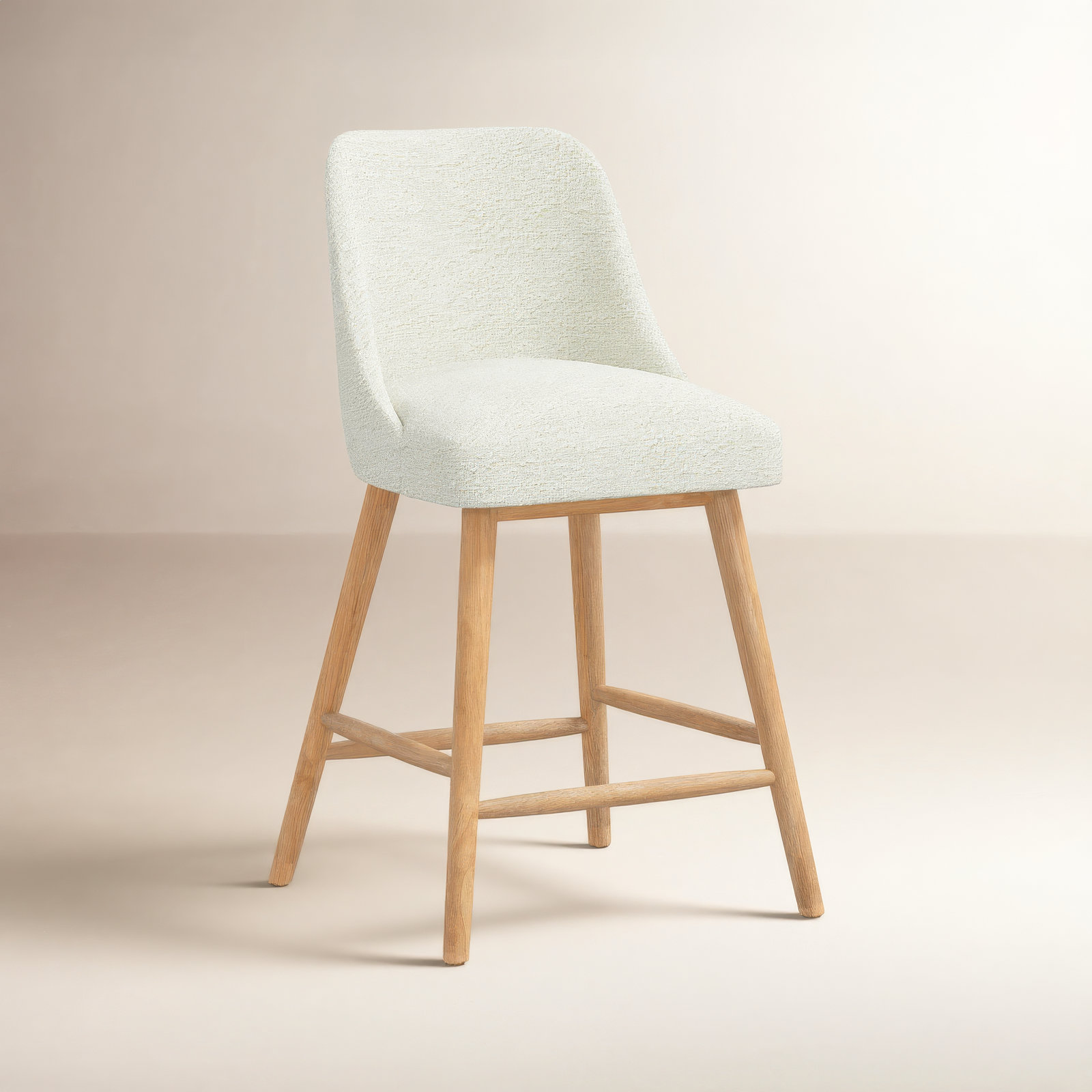Gallie Mid-Century Modern Stool, Counter Stool (27” Seat Height), Classic Snow Boucle, Natural