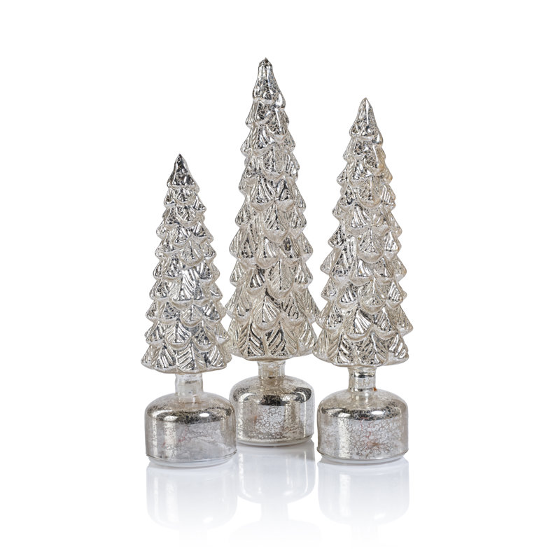 Arbre de table à DEL Mugo, H 16,25 po x l 4 po x P 4 po, Argent antique