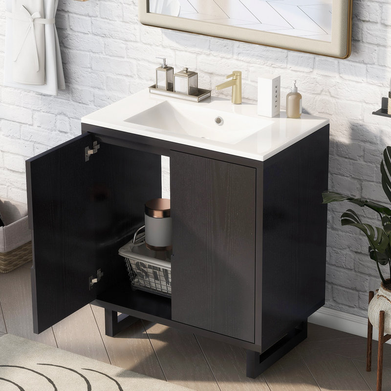 Meuble-lavabo simple 18,19 po avec plateau en résine, Noir