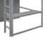 Lit mezzanine double en bois avec garde-robe intégrée, bureau, tablettes et tiroirs de rangement, gris-233063608