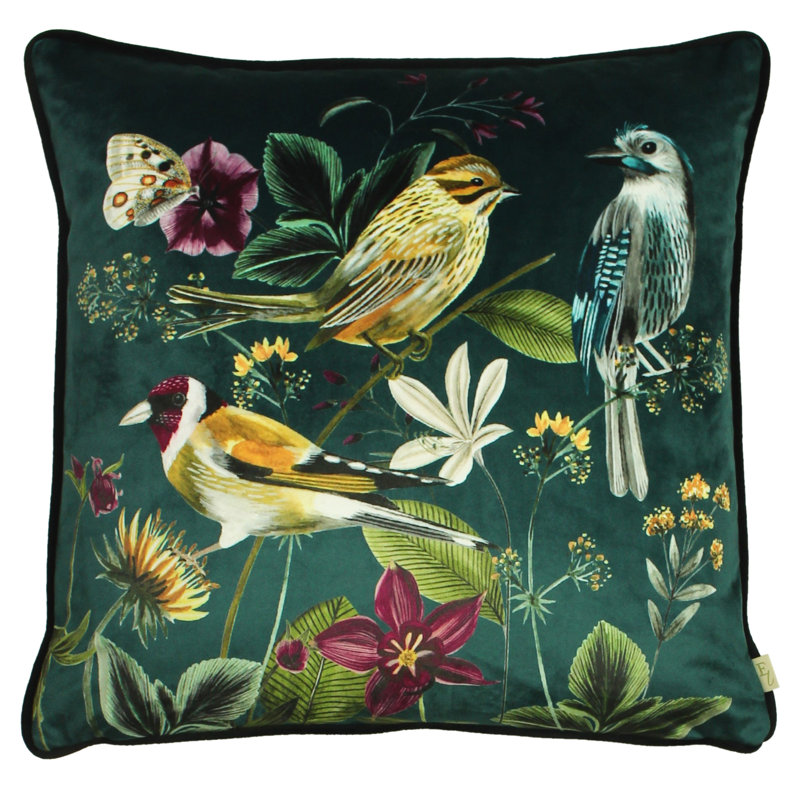 Midnight Garden Bird Velvet Piped Cushion Cover