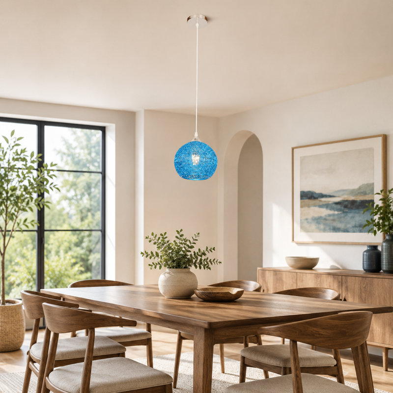 Luminaire suspendu sphérique 7,1 pouces à tête simple en fil d'aluminium bleu (1 ampoule E26 incluse)