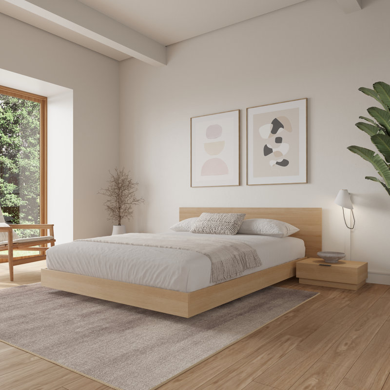 Ensemble de chambre avec lit plateforme 3 pièces Satori, Chêne blond naturel, Très grand lit