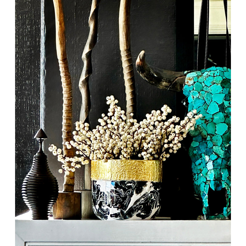 Bianco Nero Cache Pot Large, 6.75" H x 7.5" W x 7.5" D