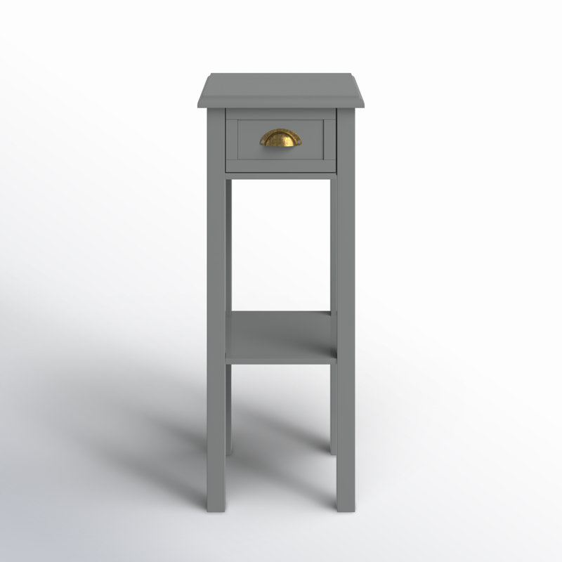 Gray Wooden Narrow End Table with Drawer and Shelf