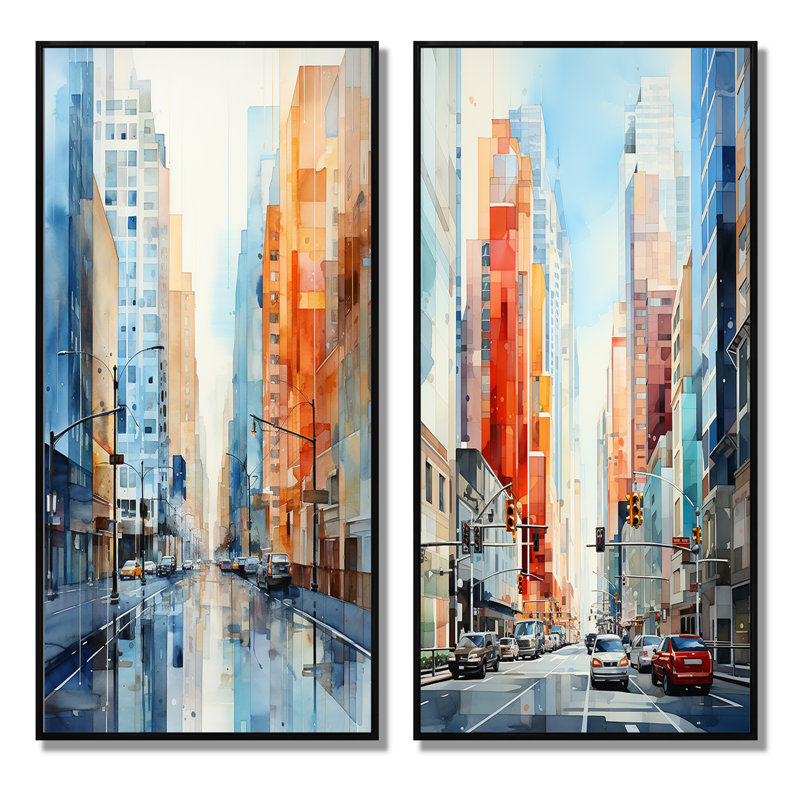 «Skyscrapers Urban Heights», 2 pièces, H 32 po x l 32 po, Cadre noir