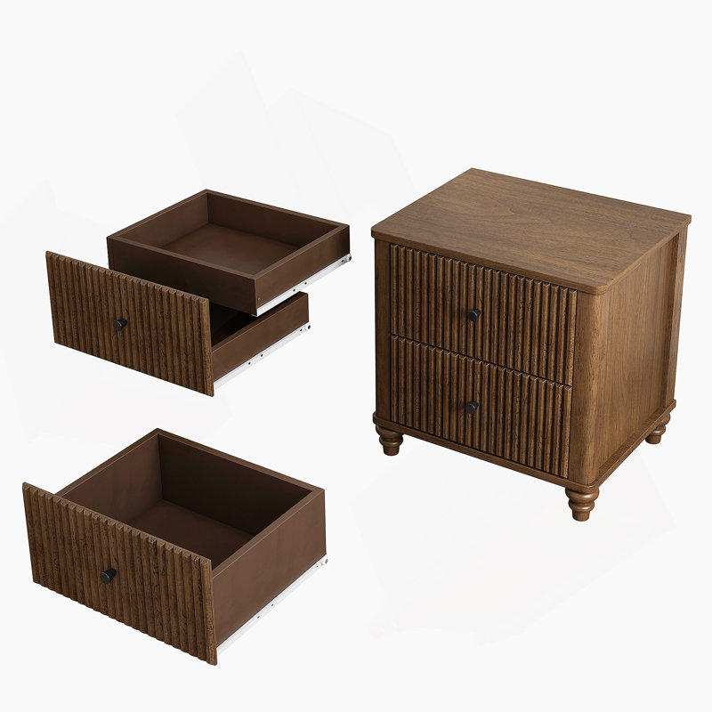 Ensemble de chambre à coucher 3 pièces avec lit et 2 tables de chevet, Noyer, Grand lit