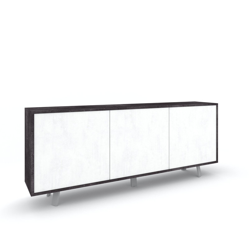 Sideboard 3 Doors Dairis, White Stone/Black Stone