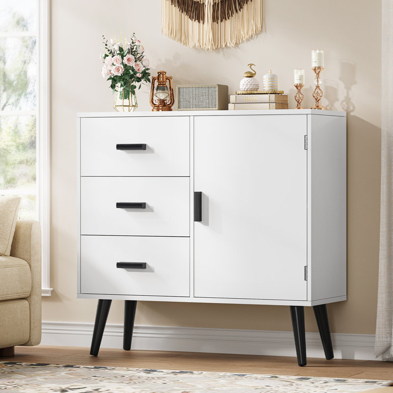 Floor Storage Cabinet with Door & 3 Drawers, White