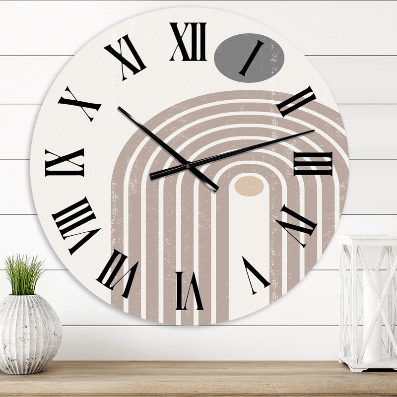 Abstrait arc-en-ciel soleil et lune dans les tons de terre I - horloge murale moderne, Moyen