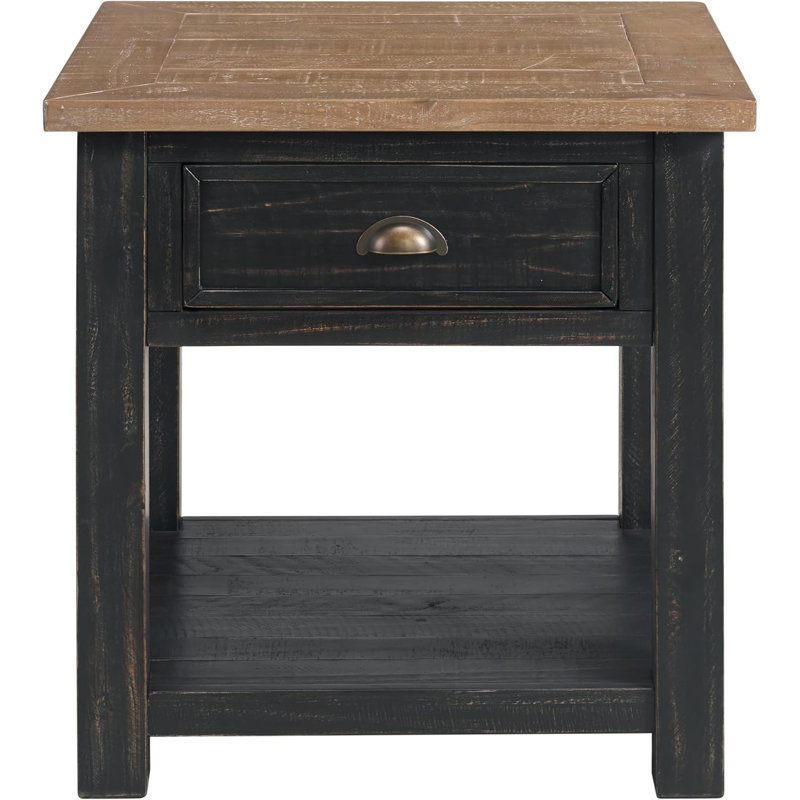 Coastal Style Solid Wood End Table With Drawer And Bottom Shelf For Extra Storage