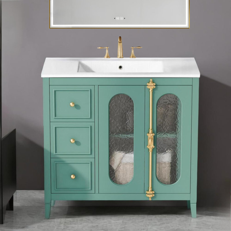 Meuble-lavabo moderne de 36 po avec 2 portes à fermeture douce et 3 tiroirs 