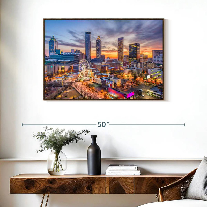 Atlanta Twilight Sky, 37 po x 25 po, Cadre flottant noyer