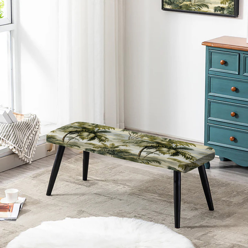 Whispering Palms Tropical Pattern - Tropical Upholstered Black Bench