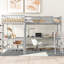 Lit mezzanine simple en forme de L en bois gris avec et 2 bureaux intégrés - lit simple Elegance pour chambre à coucher, bureaux encastrés, option d'espace de vie polyvalent-988702861