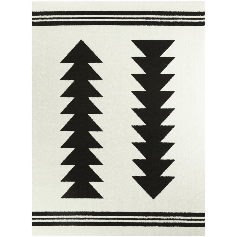 Tapis noir à motif géométrique Ebbert, Rectangle 5 pi 3 po x 7 pi