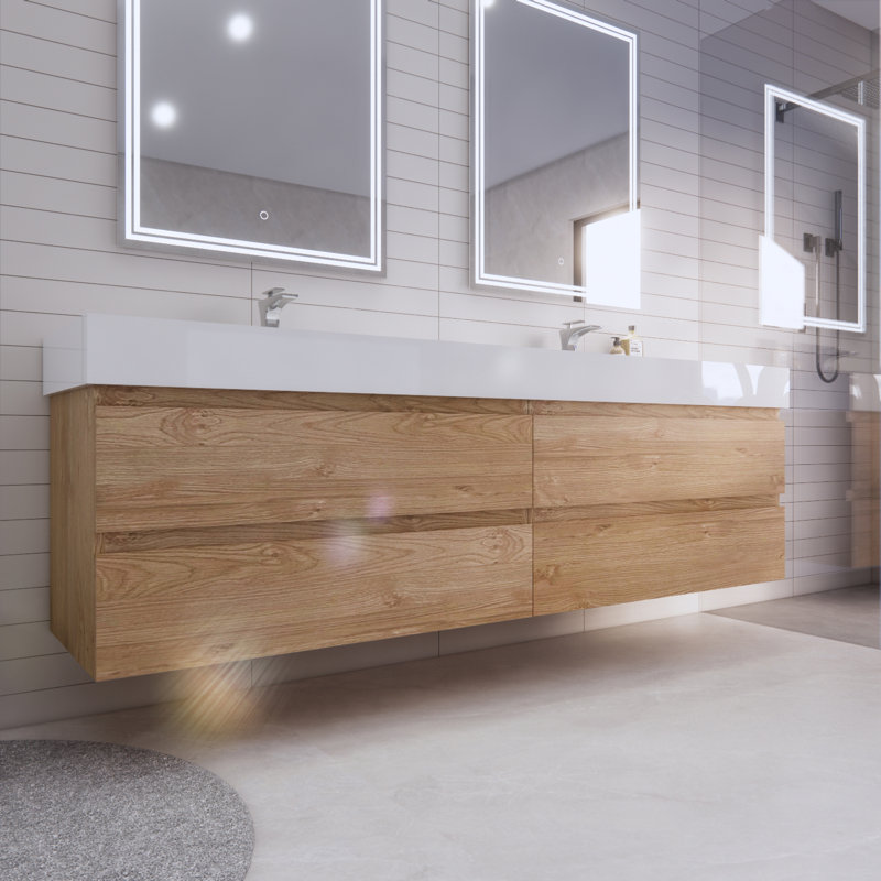 Babajide 83.3'' Bathroom Vanity with Acrylic Top, New England Oak