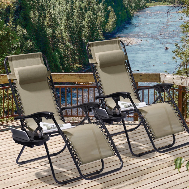 Cynar Folding Zero Gravity Chair(Set of 2), Beige