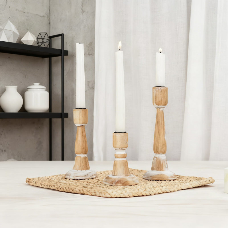 Ensemble de 3 porte-bougies rustiques en bois rustique avec chandelles de sécurité en métal pour salon, 3